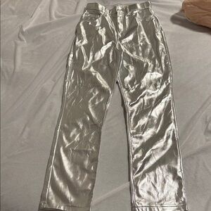 Abercrombie pleather Shiny Silver Pants size 27 R NWT